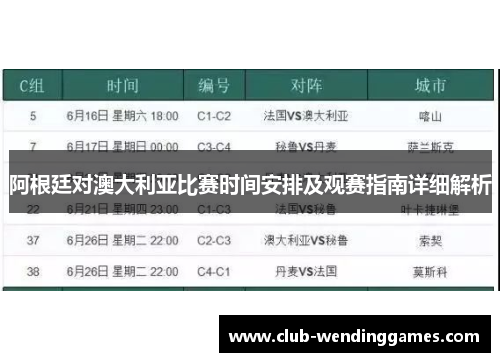 阿根廷对澳大利亚比赛时间安排及观赛指南详细解析